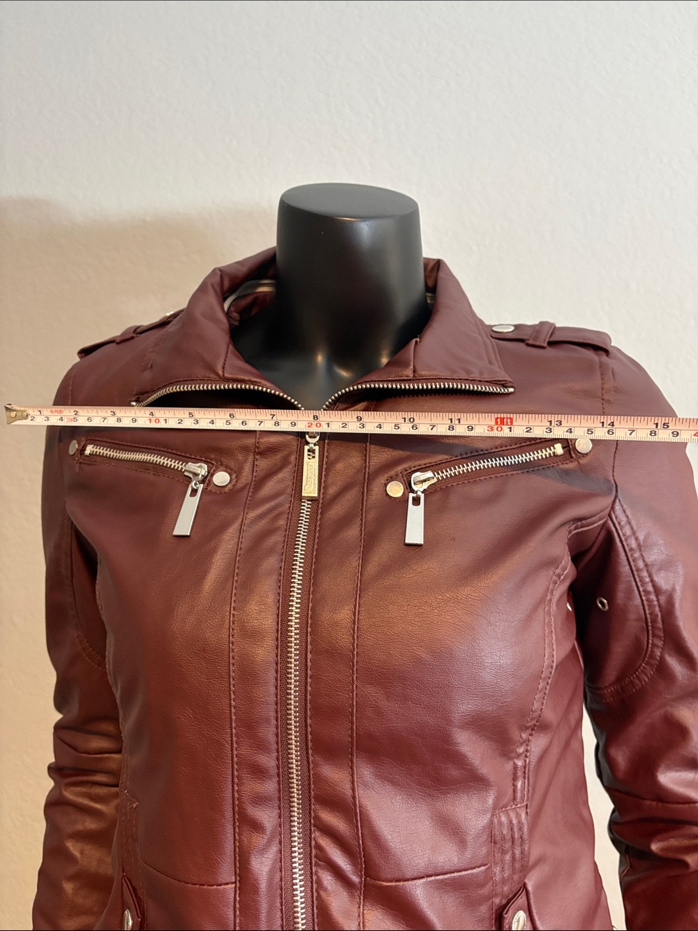 Jou Jou Wine Red Faux Leather Moto Jacket with Silver Zippers - Picture 6 of 10